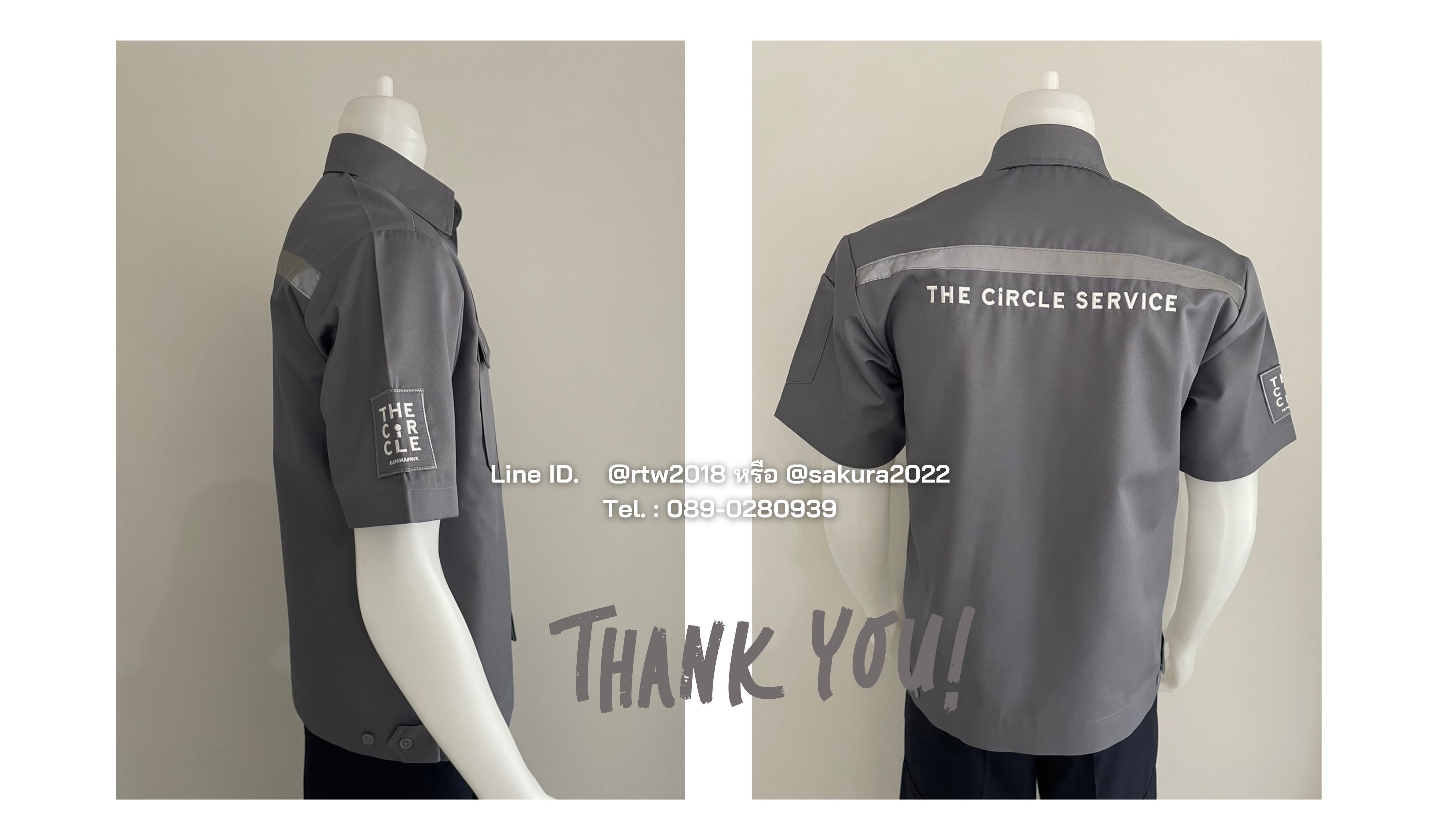 รหัส A2.2 : เสื้อช่างแขนสั้นผ้าคอมทวิวสองกระเป๋าที่อกสีเทาล้วน