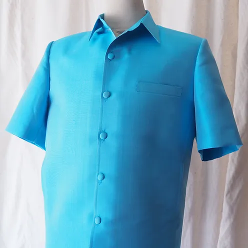 เสื้อซาฟารี คอปก ผ้าพื้น ไซส์ L สีฟ้าสดใส รหัส DS-CT-102650