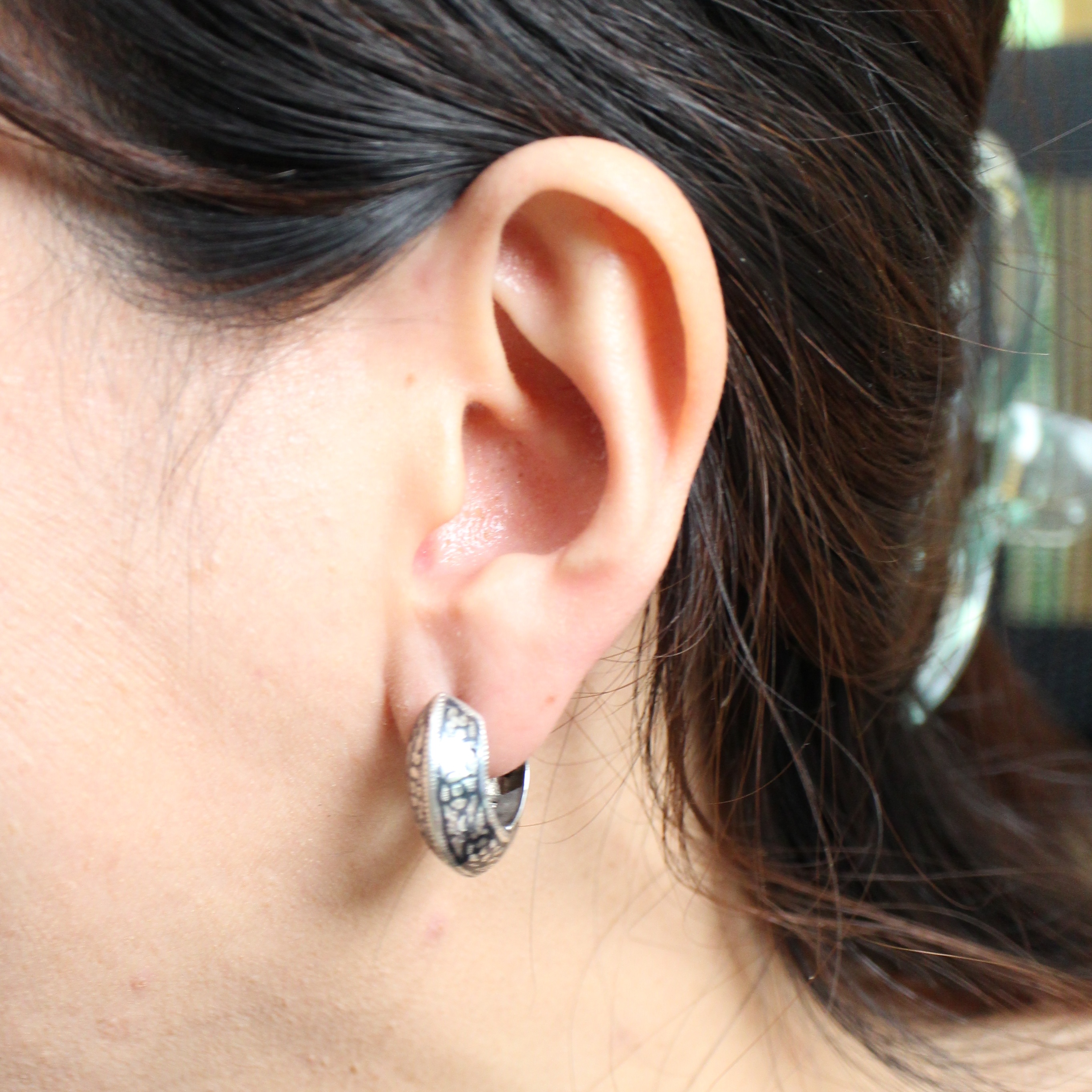 SI475 ต่างหูถมเงินหน้าจั่ว เงินแท้ 92.5% นน. 12.32 กรัม