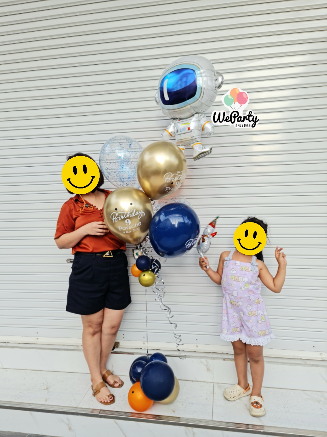 Kids HBD ลูกโป่งวันเกิดมนุษย์อวกาศ ฟอยมนุษย์อวกาศลอย1ใบ+กลิตเตอร์2ลูก+โครมทอง2ลูก+เนวี่บลู1ลูก+ติดสติกเกอร์3ด้าน+ตกแต่งฐาน Galaxy Helium Balloon (with Helium)