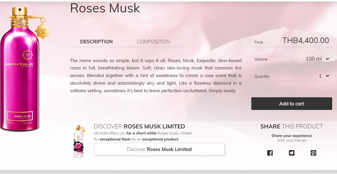 น้ำหอมแท้ Montale Rose Musk Eau De Parfum For Women And Men 100ml กล่องซีล + ถุงกระดาษ รหัส 26251233-17