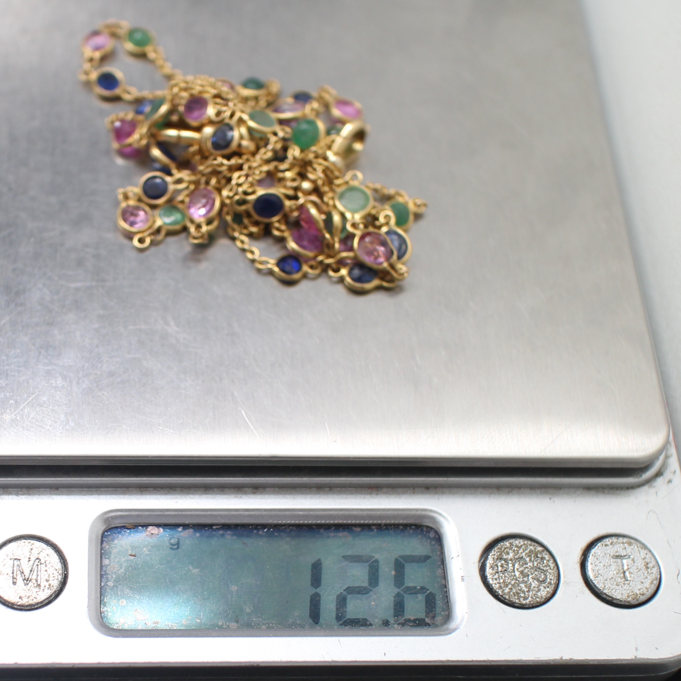 NL25059 สายสร้อยหลากสีพร้อมก้ามปู (คล้องแมส) ทองแท้ 90% นน.รวม 12.6 กรัม ยาว 32 นิ้ว