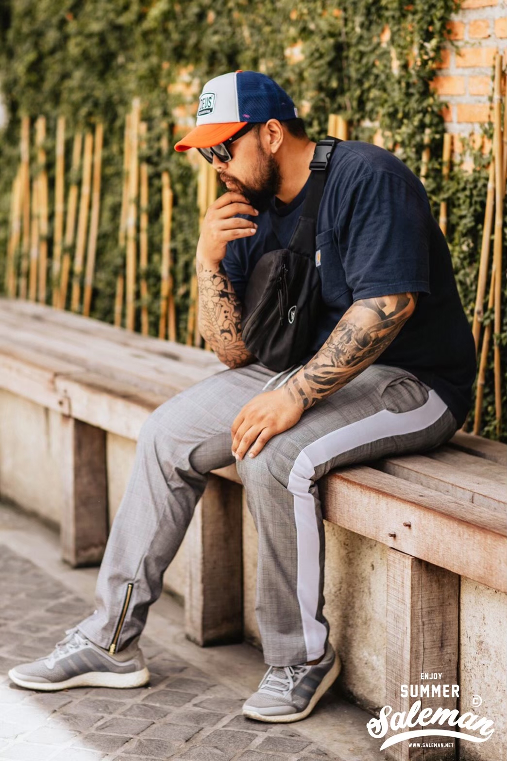 กางเกง Jogger ขาจั๊ม พรีเมี่ยม รหัส SC 616 W สก็อตแถบข้างขาว