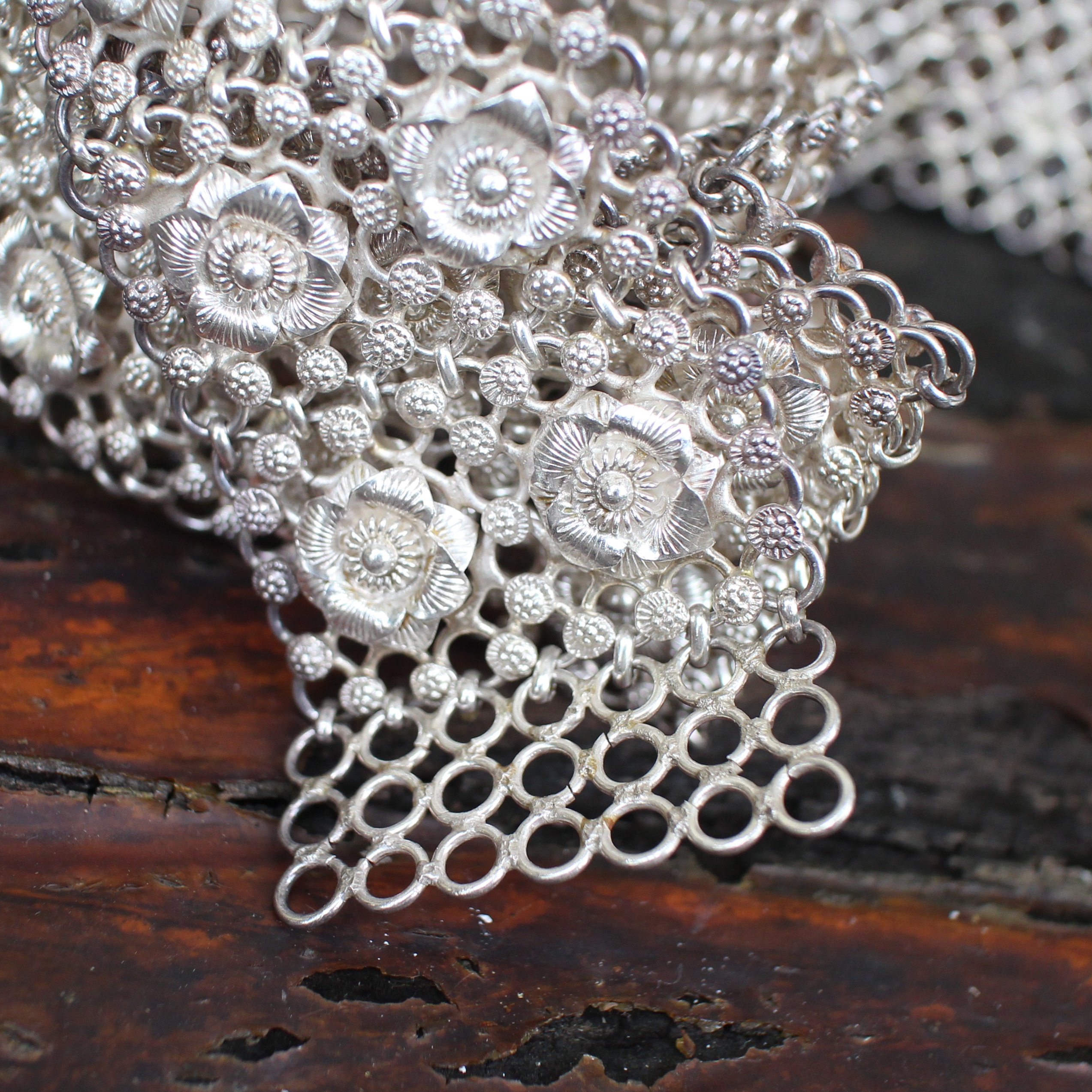 SI344 เข็มขัดเงินหัวดุลลายดอกไม้ เงินแท้ 92.5% นน. 460 กรัม ยาว 35 นิ้ว