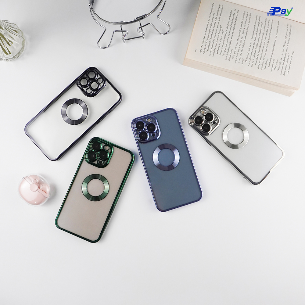 เคสโทรศัพท์ iPhone Stuff เคสใส ขอบสี โชว์โลโก้ กระจกครอบเลนส์กล้อง สำหรับ 14ProMax/13ProMax/12ProMax/11