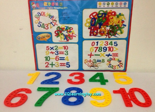 ร้อยเชือกชุดตัวเลข 1-10 สีสันต่างๆ พร้อมเครื่องหมาย +-x / < > = สอนเรื่องการตั้งโจทย์คณิตศาสตร์ ใช้เป็นสื่อในการสอน อธิบายให้เข้าใจได้ง่ายขึ้น ส่งฟรี