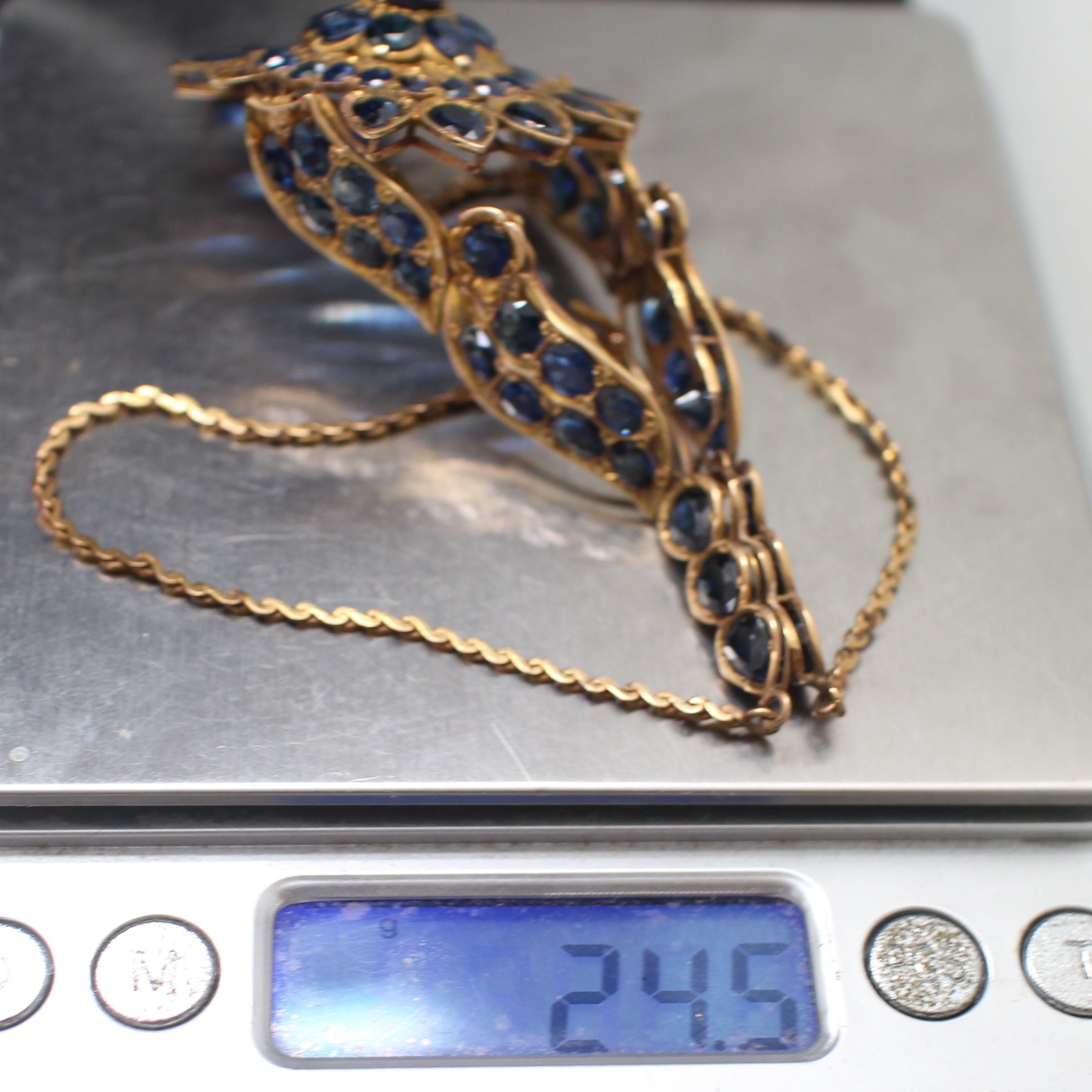 NL25046 สร้อยคอไพลินเจียรไน ไพลินกาญ ทองแท้ 14k นน.รวม 24.5 กรัม ยาว 16 นิ้ว พลอยไฟดีมาก