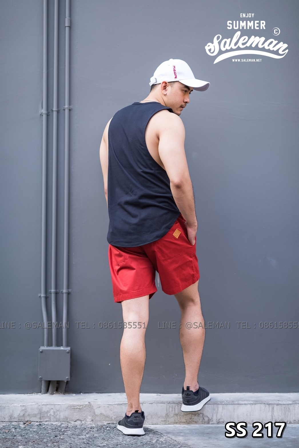 กางเกงขาสั้น พรีเมี่ยม ผ้า COTTON รหัส SS 217 สีแดง