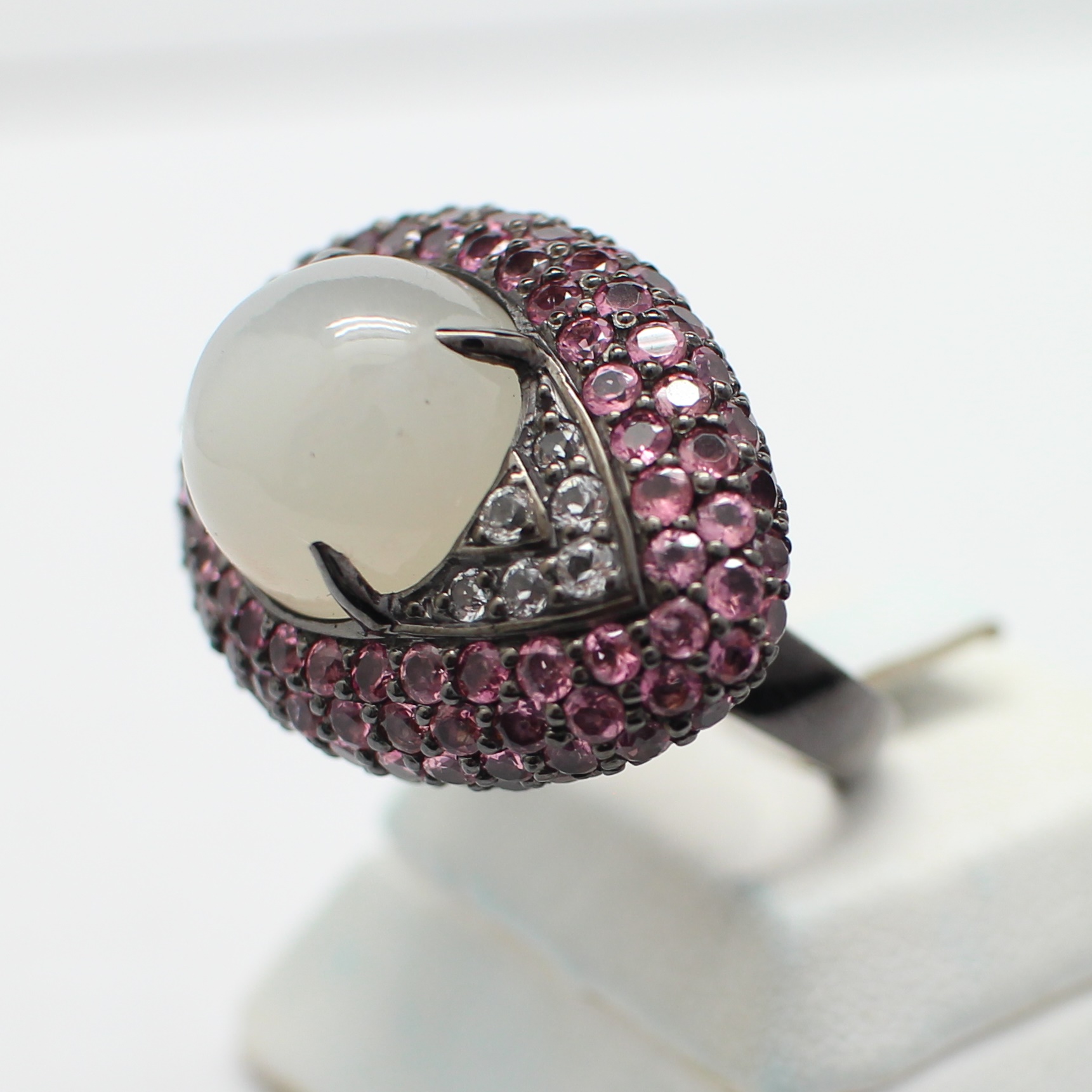 SI199 แหวนมูนสโตน ประดับทัวร์มาลีน (Tourmaline) ตัวเรือนเงินแท้ 92.5% นน. 16.3 กรัม ไซส์ 53