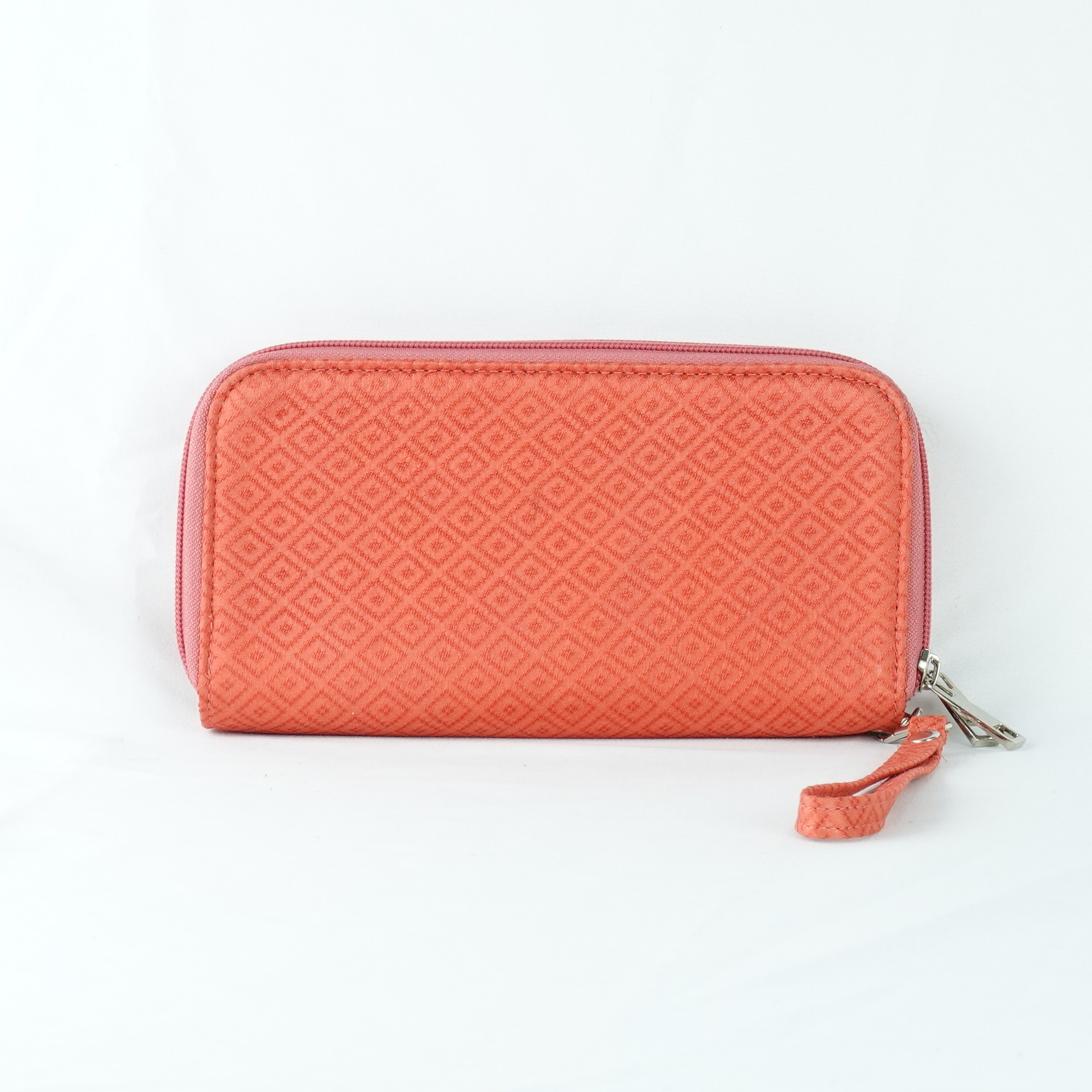 กระเป๋าเงินผ้าไหม ซิปรอบ2ซิป ขนาด 3x11x21ซม.พื้นสีส้มโอรส รหัส GM-TT-060568175