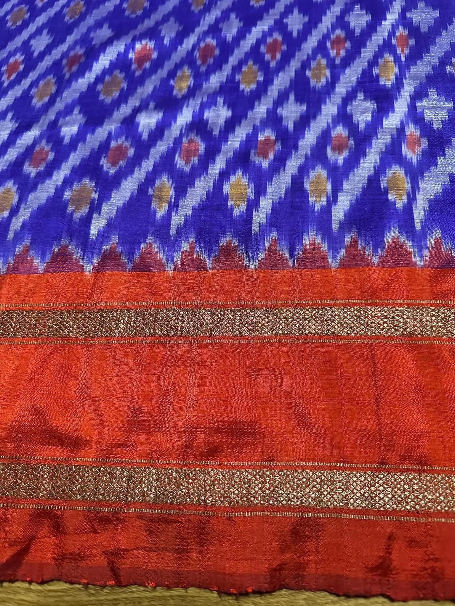 ซิ่น ไหมมัดหมี่ ผ้าปาโตล่า ขนาด 116x215ซม. ท้องผ้าสีม่วงเชิงส้ม รหัส N9-SIL-051768A27