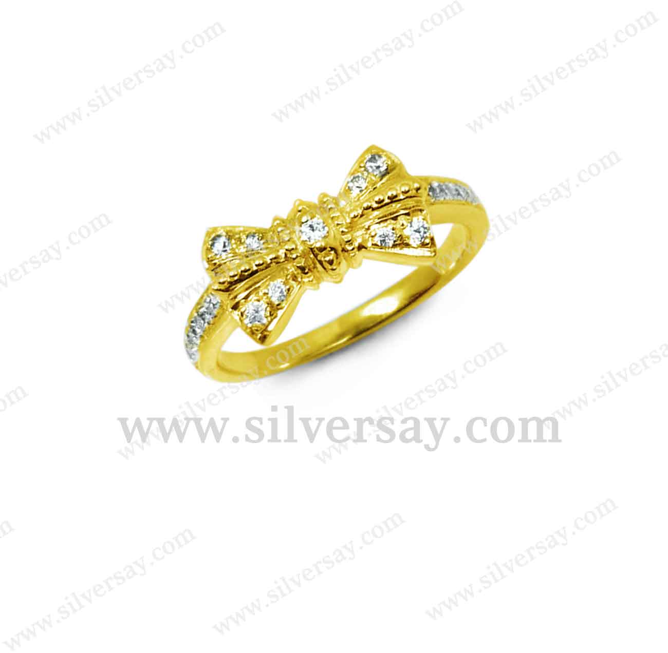 แหวนโบว์ริบบิ้นฝังเพชรสวิส/สีทองคำ22k