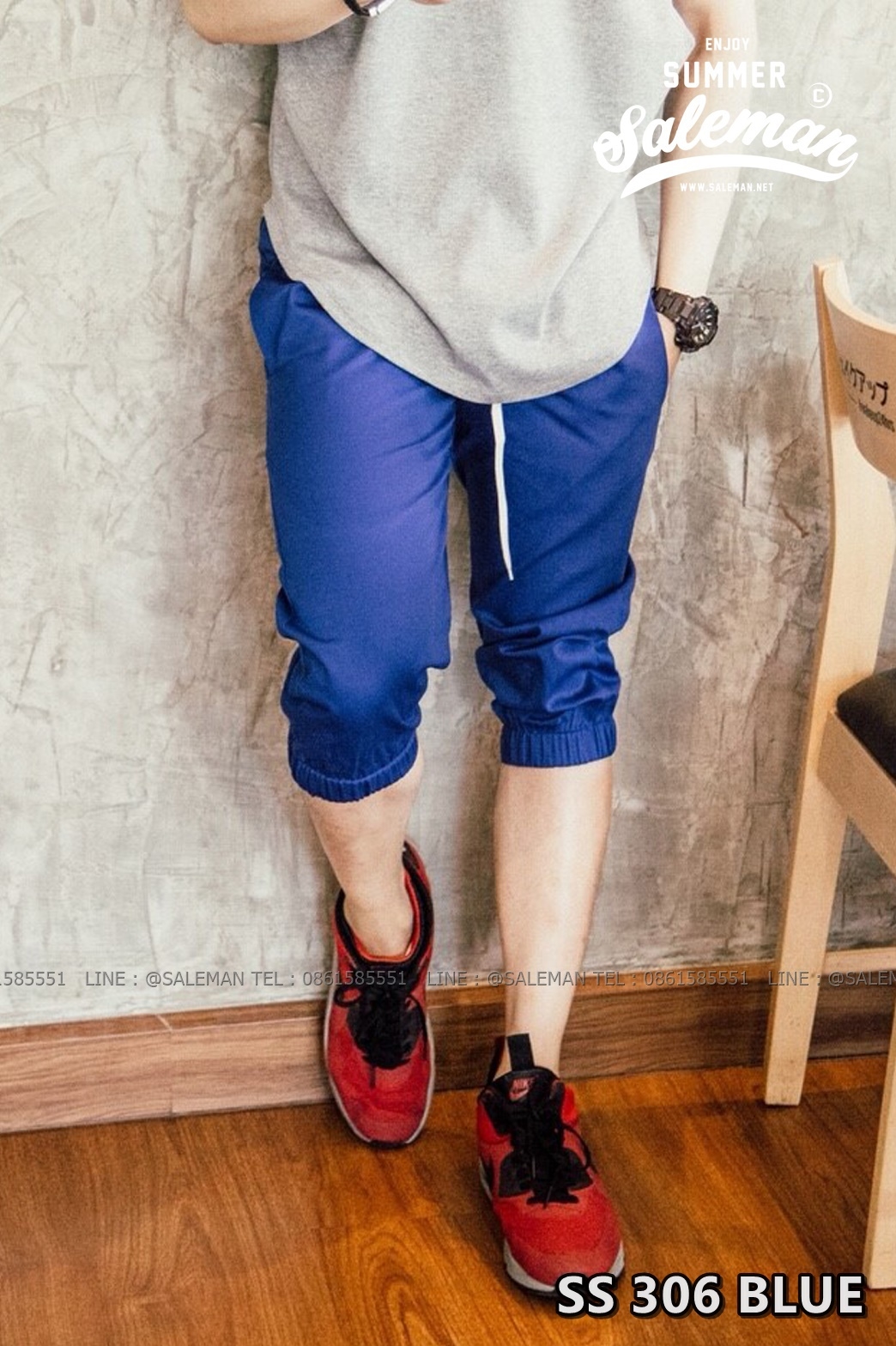 กางเกงสามส่วน พรีเมี่ยม ผ้า COTTON รหัส SS 306 BLUE สีน้ำเงินสด
