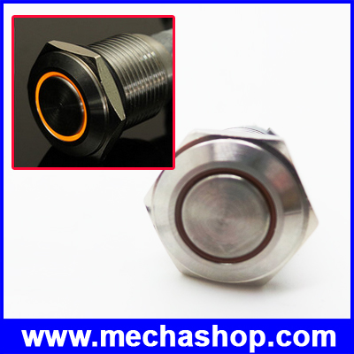สวิทซ์กดติดปล่อยดับ สวิทช์16มม พร้อมไฟLED สีส้ม 12V 16mm Angel Eye Metal illuminated LED Push Button Switch Car Dash