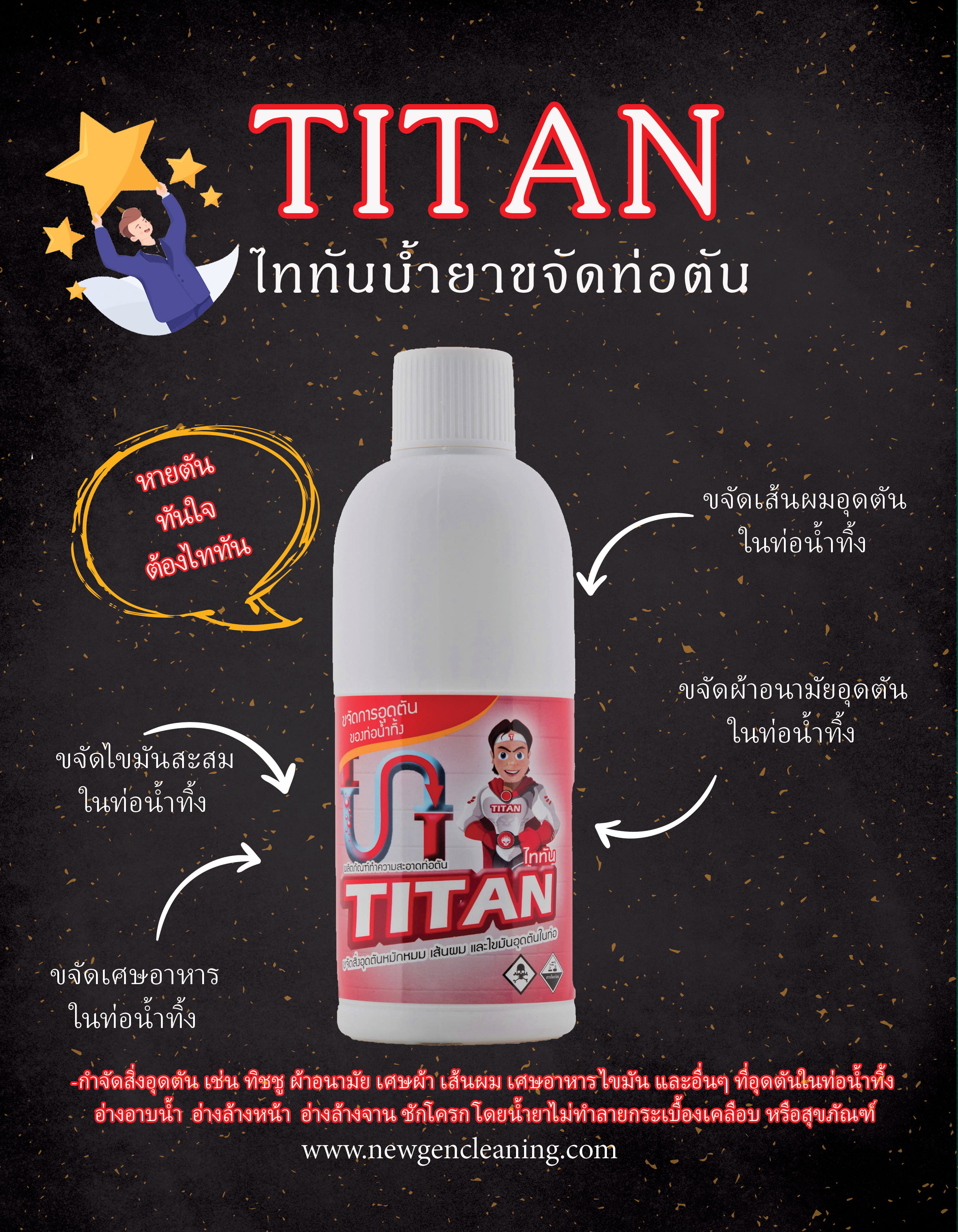น้ำยาขจัดท่อตัน ไททัน 1 pack 2 ขวด