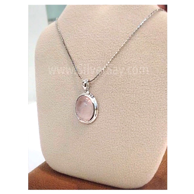 จี้โรสควอตซ์ (Rose quartz) เงินแท้ 925 ชุบทองคำขาว