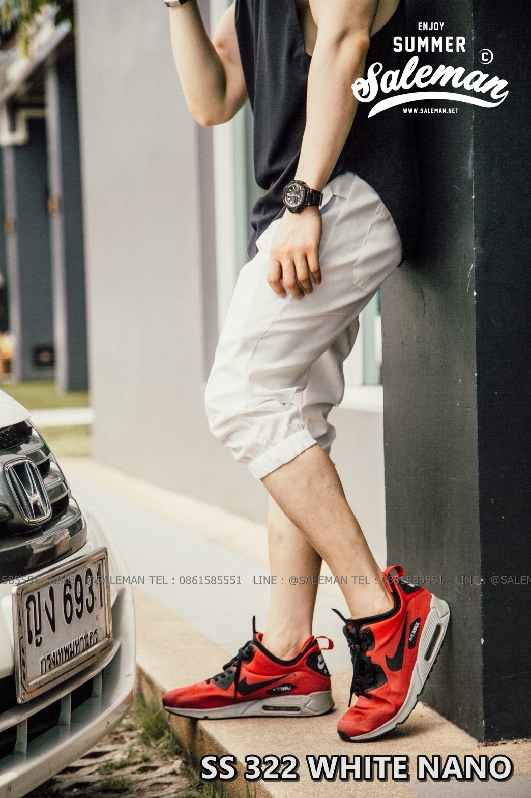 กางเกงสามส่วน พรีเมี่ยม ผ้า COTTON รหัส SS 322 WHTE NANO สีขาว
