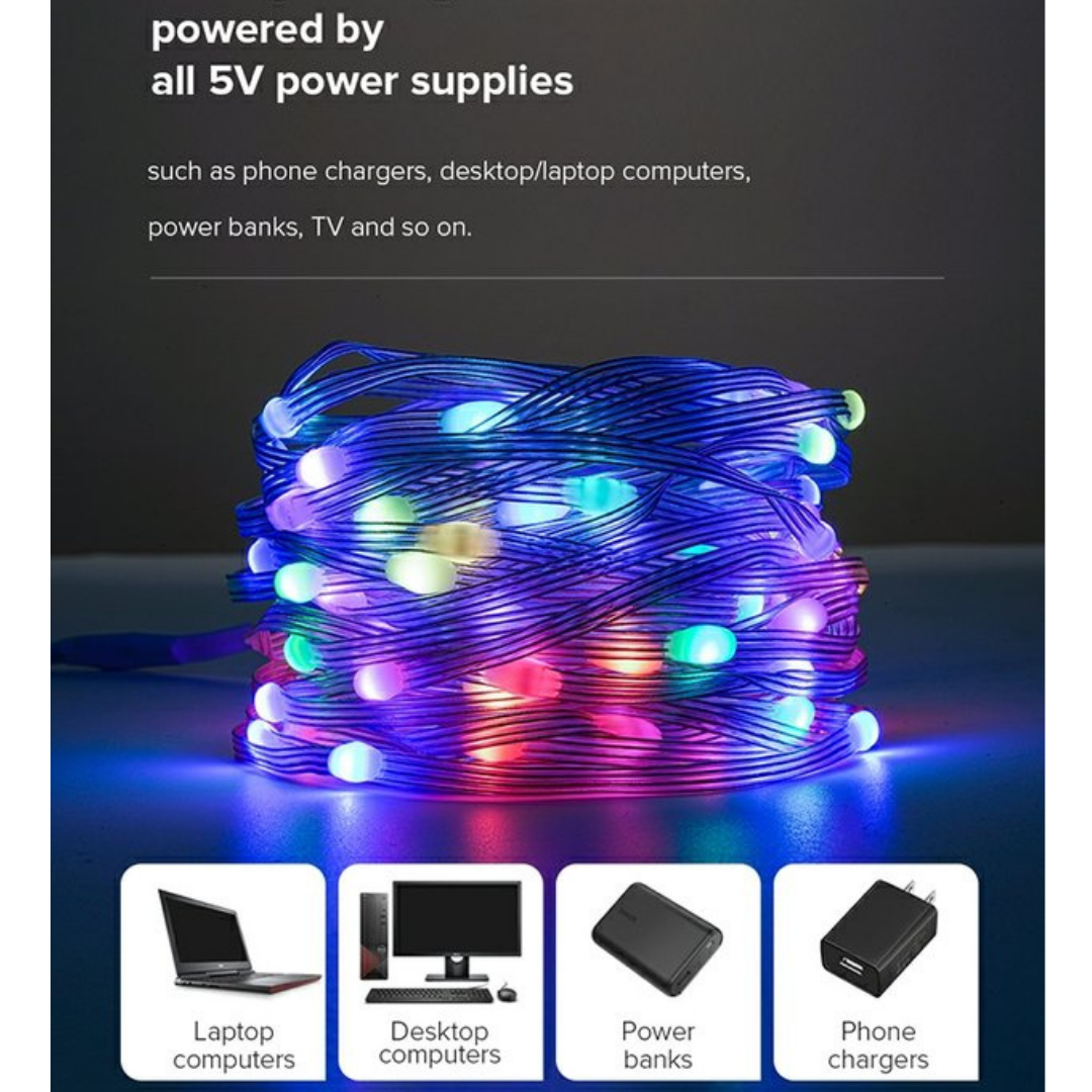 5V WS2812B Bead ไฟกระพริบ 10M 100LED Addressable RGBIC IP67 Wire Lamp Christmas Garden ไฟประดับคริสต์มาส ประดับสวน ปาร์ตี้