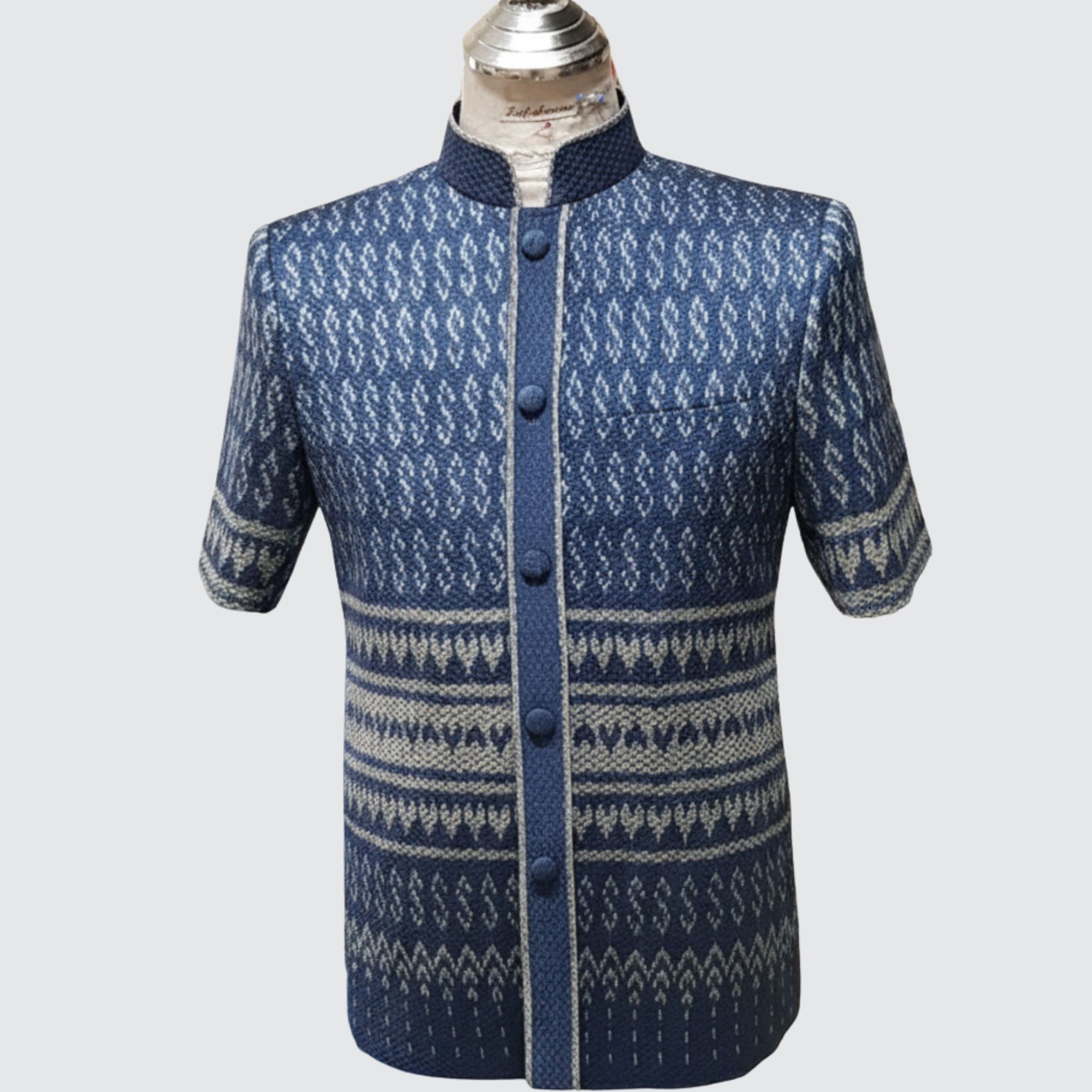 เสื้อสูทพระราชทาน แขนสั้น ไหมมัดหมี่ 6ตะกอ | ตัดเย็บตามรูปร่าง | เลือกสีผ้า ส่งไซส์ได้