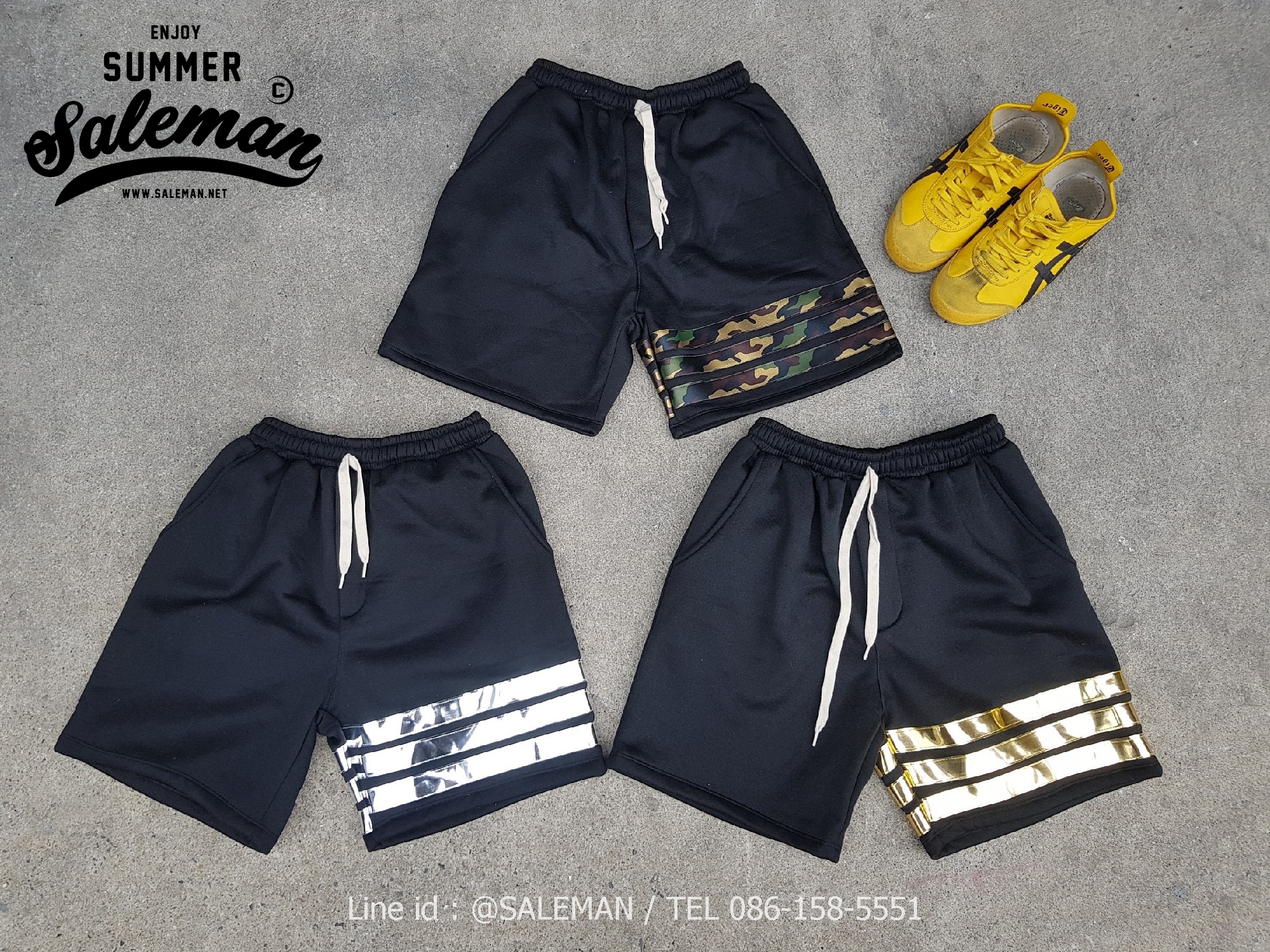 กางเกงขาสั้น พรีเมี่ยมวอร์ม รหัส WT209 A สีเทาอ่อน แถบทหาร SUMMER SALE