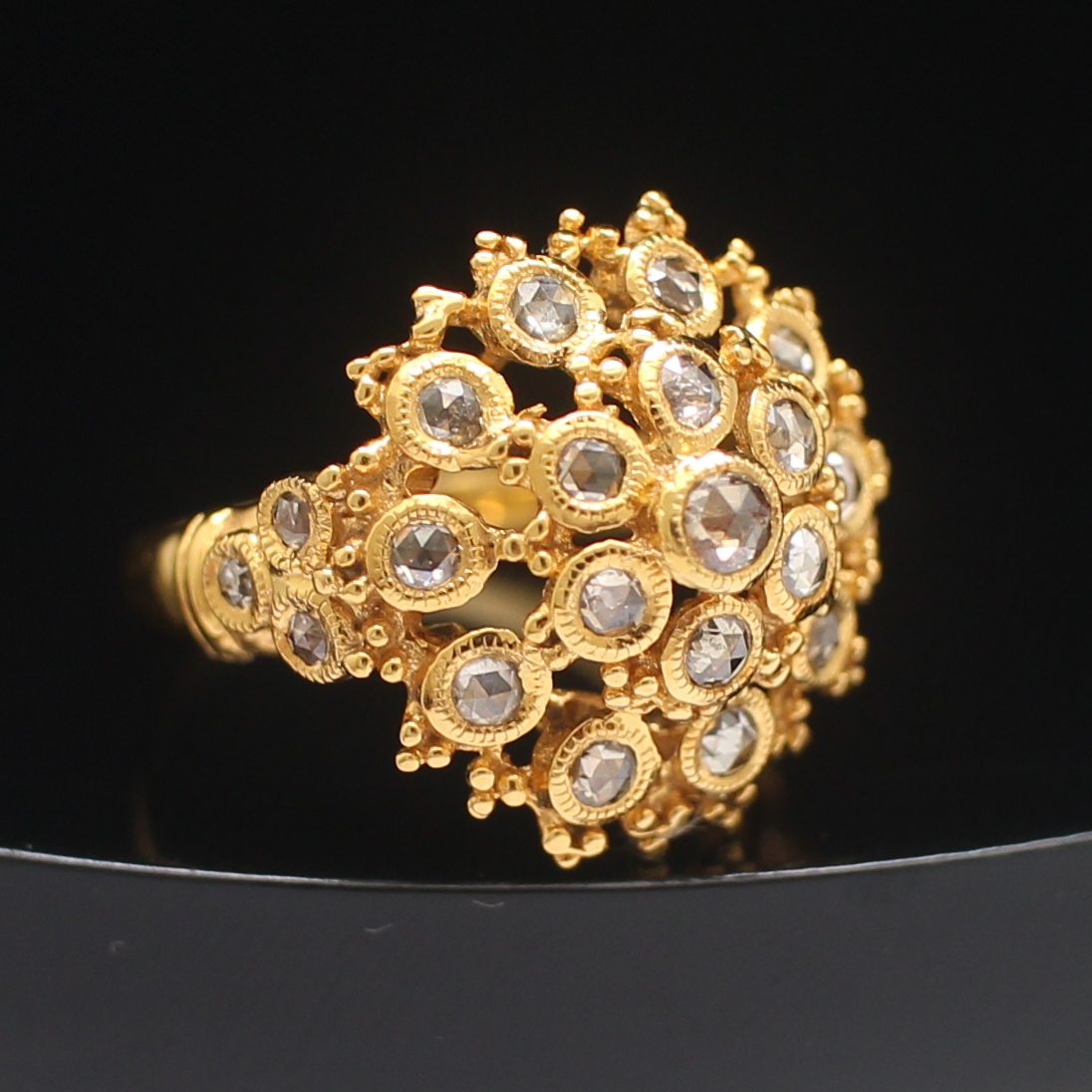 RG250457 แหวนเพชรซีกลูกโลกดอกพิกุล ทองแท้ 90% นน.รวม 4.2 กรัม ขนาดแหวน 53.5