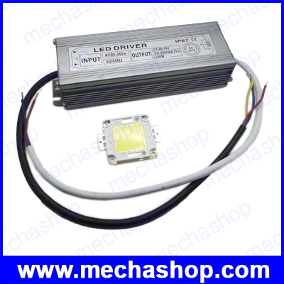 ชุดLED DIY High Power 100W แสงสีขาว White 10000LM + AC Driver 2800mA แบบกันน้ำ Chip size: 24*44MIL