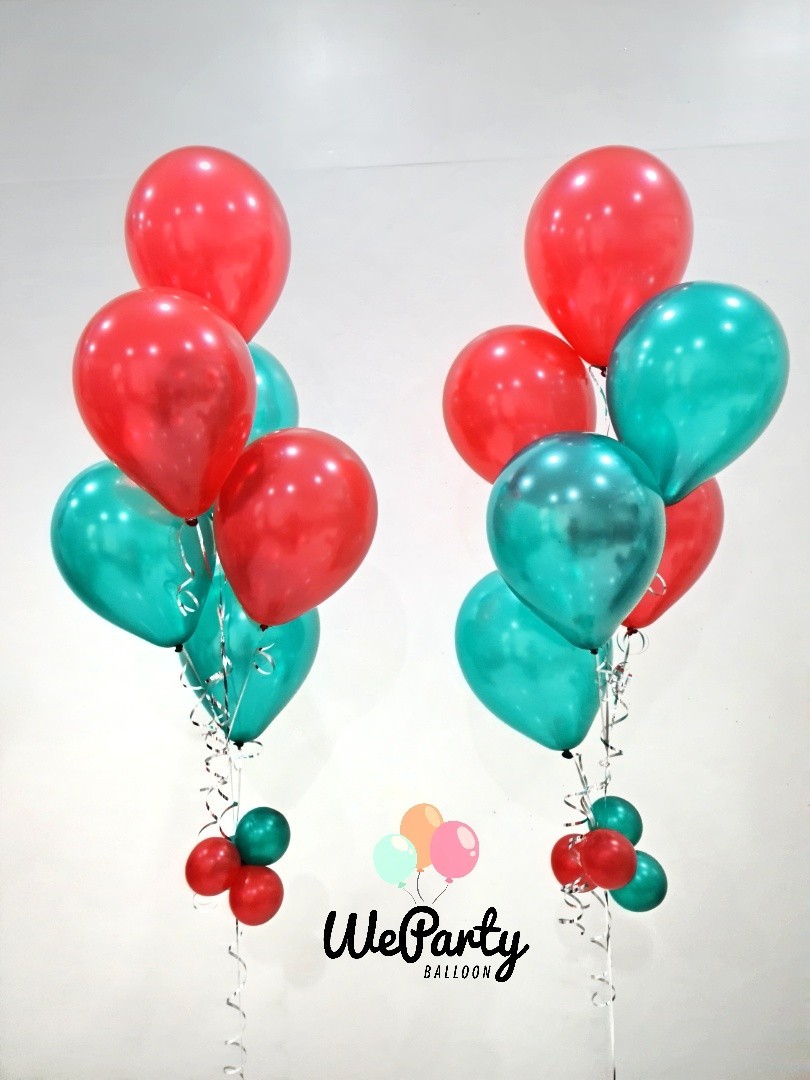 ลูกโป่งช่อลอยสีมุก Red & Green Balloon Bouquet (with Helium)(12pcs)(สนใจสั่งซื้อผ่าน Line: @weparty)