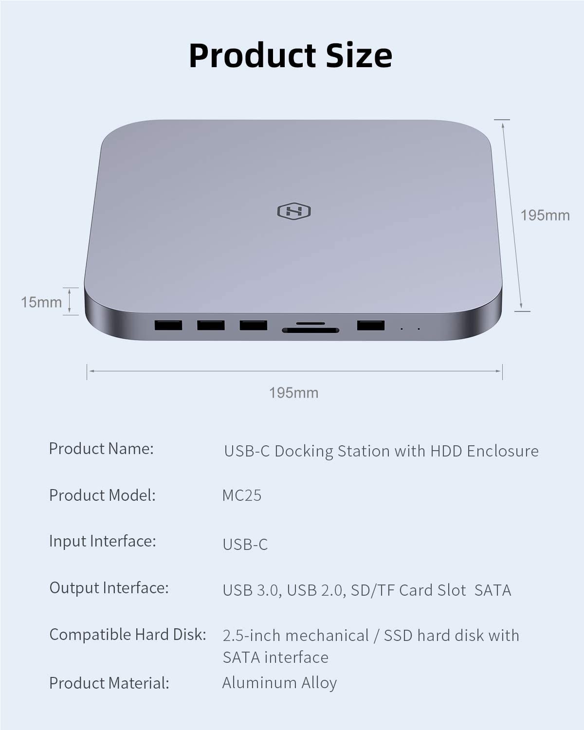 USB C Hub รุ่น MC25 with SATA Hard Drive Enclosure USB 3.0 hub for Mac mini MacBook Pro Type C SSD HDD Case SD/TF Card Reader