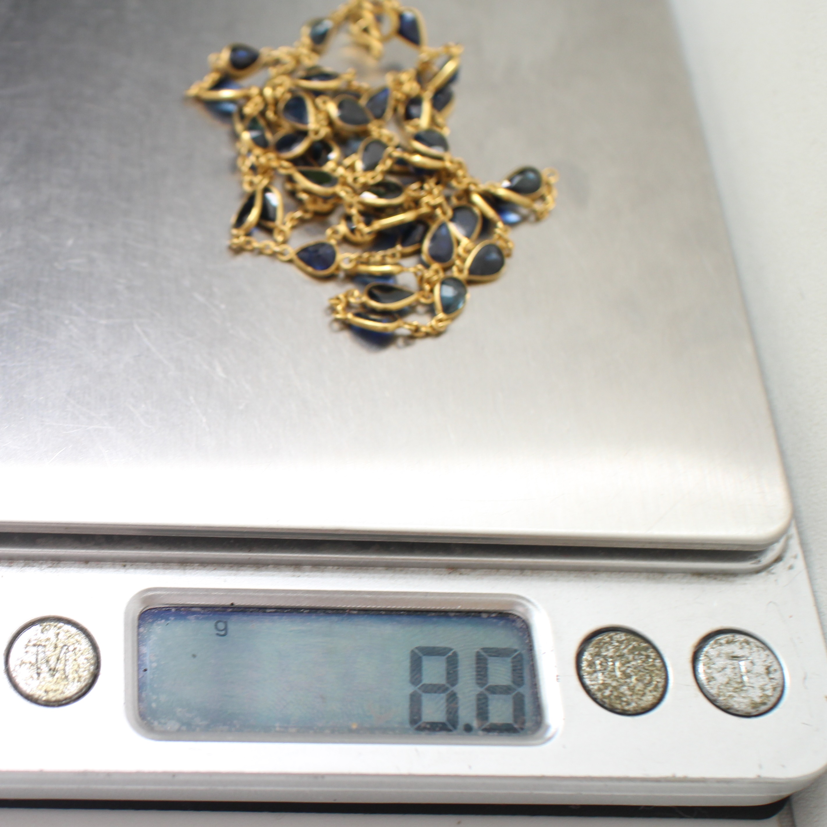 NL25160 สร้อยคอไพลินรอบเส้น ทองแท้ 90% นน.รวม 8.8 กรัม ยาว 28 นิ้ว