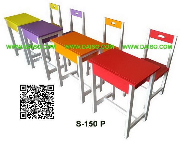 ชุดโต๊ะเก้าอี้นักเรียนระดับประถมไม้ยางพารา โต๊ะเก้าอีนักเรียนไม้ยางพาราพ่นสี_S-150 ประถม