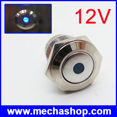 สวิทซ์กดติดปล่อยดับ สวิทช์16มม 12V พร้อมไฟLEDสีน้ำเงิน Flat momentary pin terminal dot lamp sealed push button switch