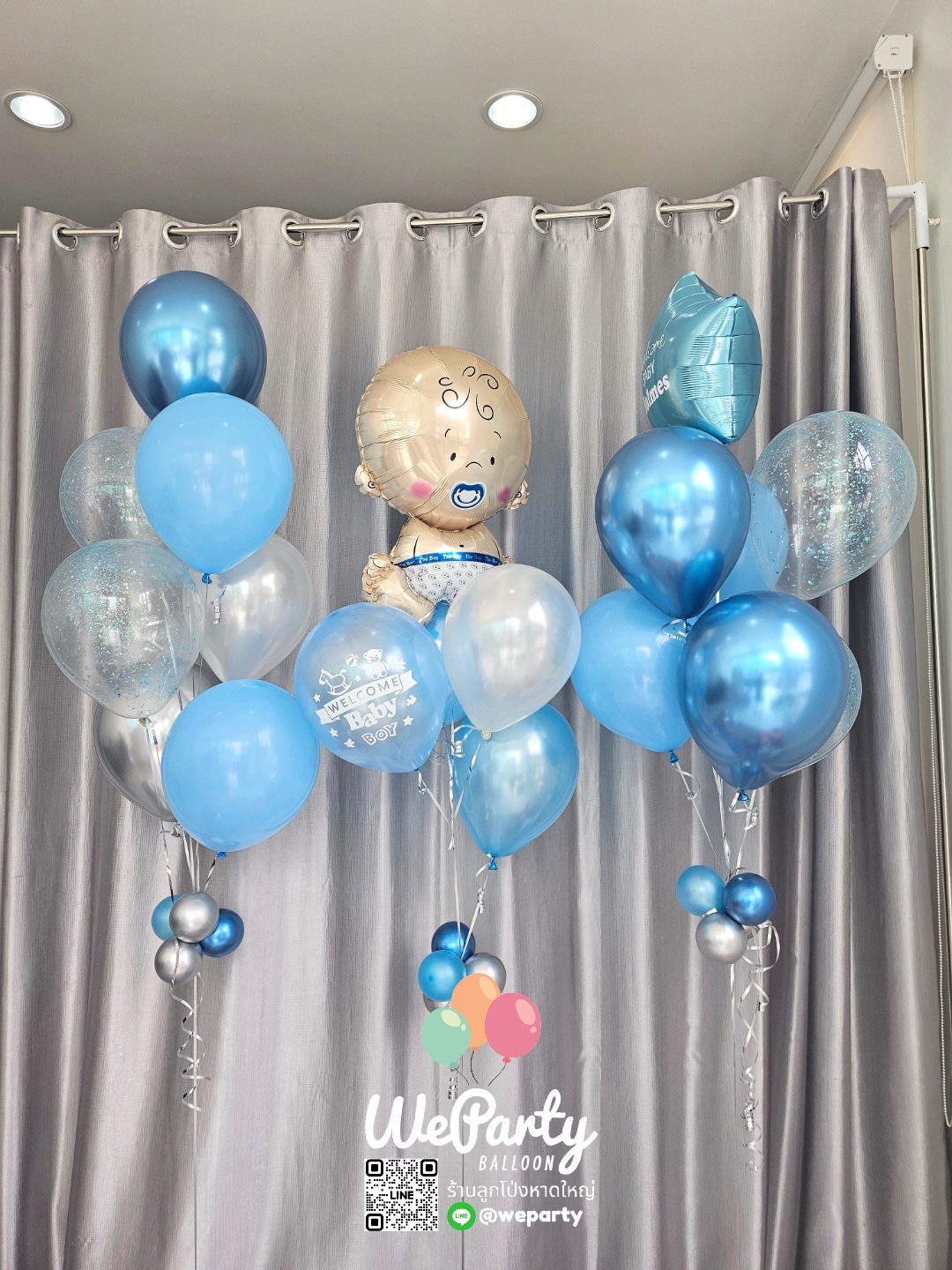 ลูกโป่งต้อนรับเด็กแรกเกิด Welcome Baby Boy set 3ช่อลอย(with Helium)(สนใจสั่งซื้อผ่าน Line: @weparty)