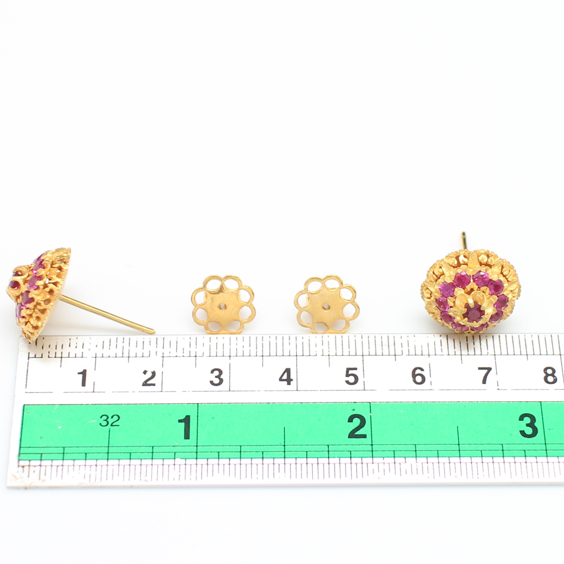 ER25212 ต่างหูทับทิมพม่าทรงพุ่ม ทองแท้ 90% นน.รวม 8 กรัม มีใบเซอร์ SGL