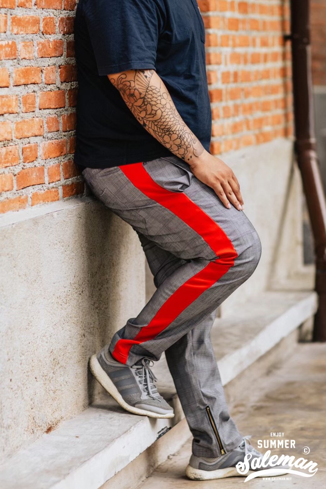 กางเกง Jogger ขาจั๊ม พรีเมี่ยม รหัส SC 616 R สก็อตแถบข้างแดง