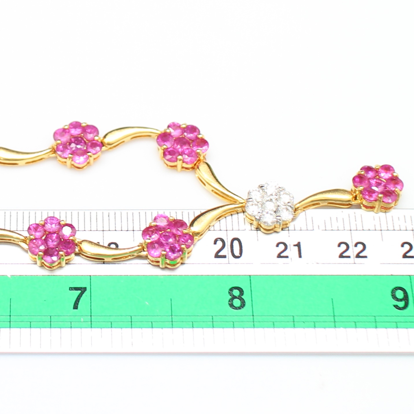 NL25099 สร้อยคอทับทิมดอกไม้ ประดับเพชรแท้ 21 เม็ด 1.68 กะรัต ทองแท้ 18k นน.รวม 29 กรัม ยาว 16 นิ้ว ทับทิมสวยมาก