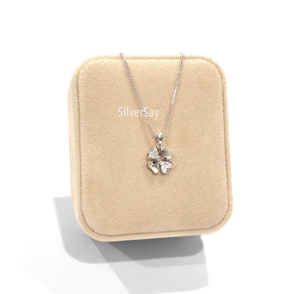 จี้ใบโคลเวอร์ Clover 4 ฝังเพชรสวิส/สลับเกลี้ยง/10มม.
