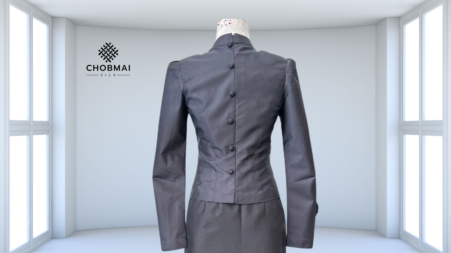 แบบตัดชุด แยกชิ้น เสื้อ+กระโปรง ผ้าไหม (ไม่รวมผ้า) ชุดไทยบรมพิมาน ประยุกต์ ผ้าถุงป้าย รหัส CUT-ST-1124662