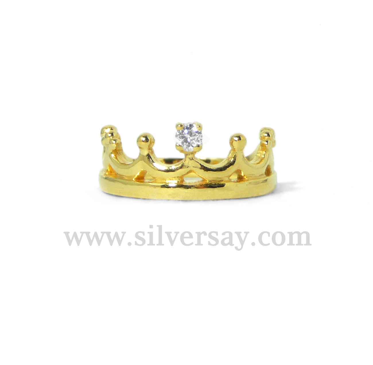 แหวนมงกุฎครึ่งวงฝังเพชรสวิส 1 เม็ด/สีทองคำ22k