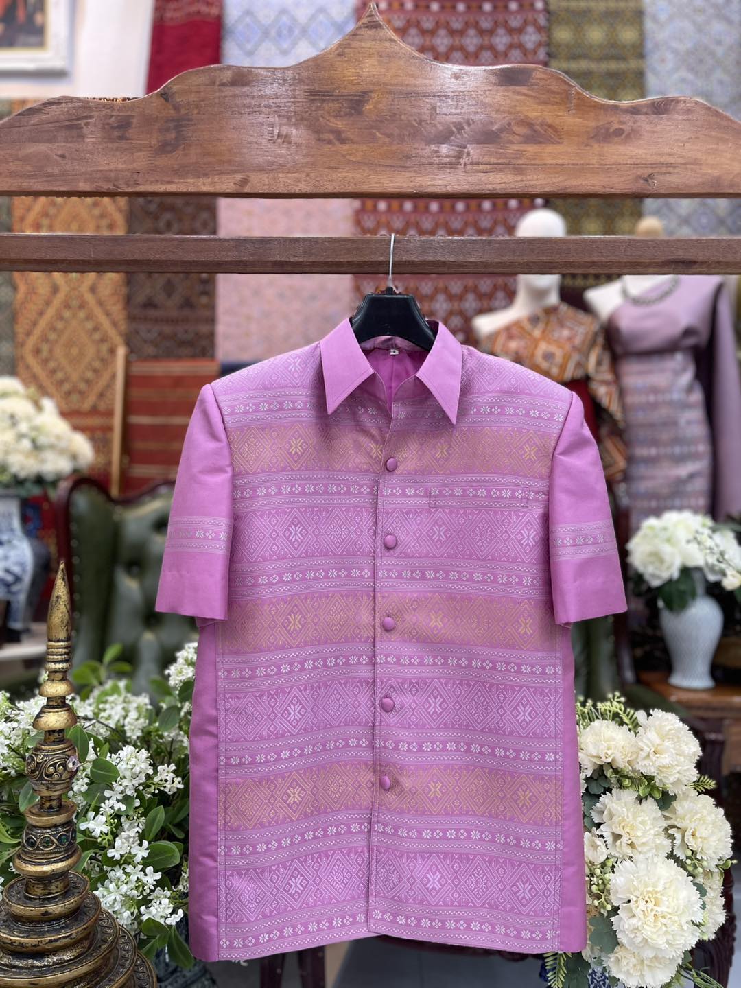 เสื้อสูทไหมแพรวา แขนสั้น สีชมพู ไซส์L รหัส DR-BM-05236824