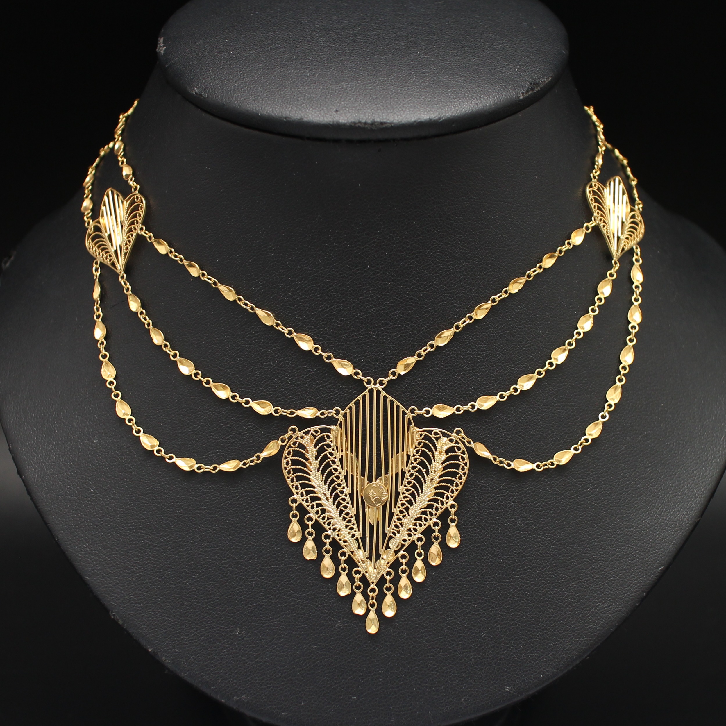 NL25051 สร้อยคอระย้าตุ้งติ้งลงยา ทองแท้ 90% นน.รวม 22 กรัม ยาว 24 นิ้ว งานเก่า สวย