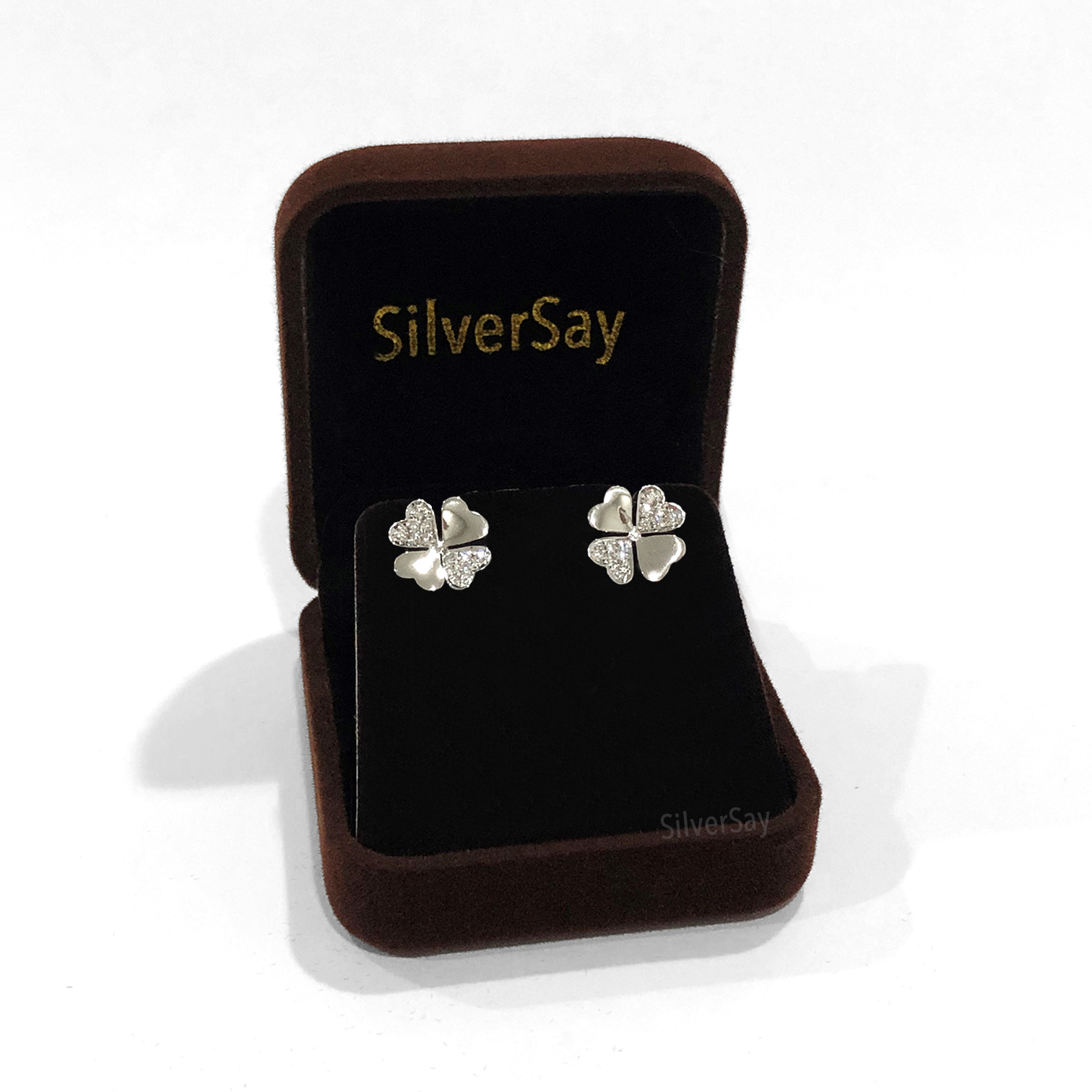 จี้ใบโคลเวอร์ Clover 4 ฝังเพชรสวิส/สลับเกลี้ยง/10มม.