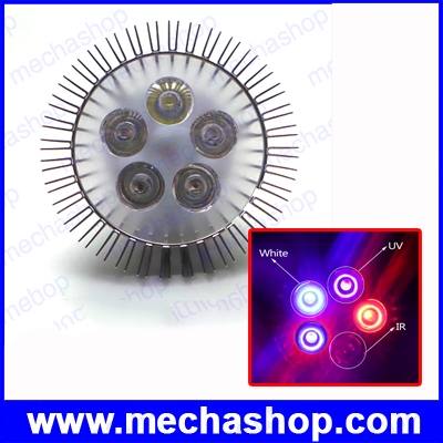 LED ปลูกดอกไม้ LED ปลูกต้นไม้ (มีแสง UV) E27 5W (LED chip 3w X 5 ตัว) Full Spectrum Led Light Red/Blue/White/IR/UV LED Grow