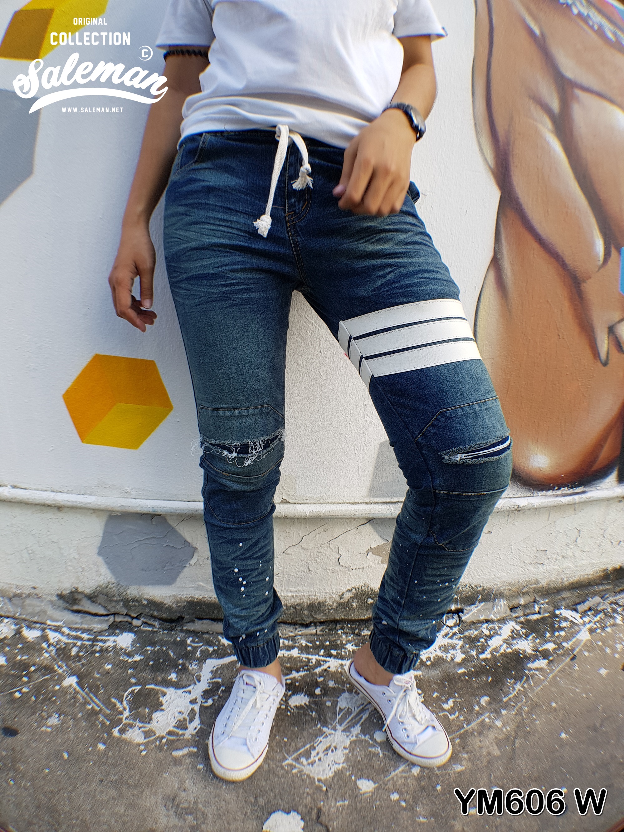 STRETCH JEANS JOGGER PANTS | ขาจั๊มยีนส์ยืด YM606 W