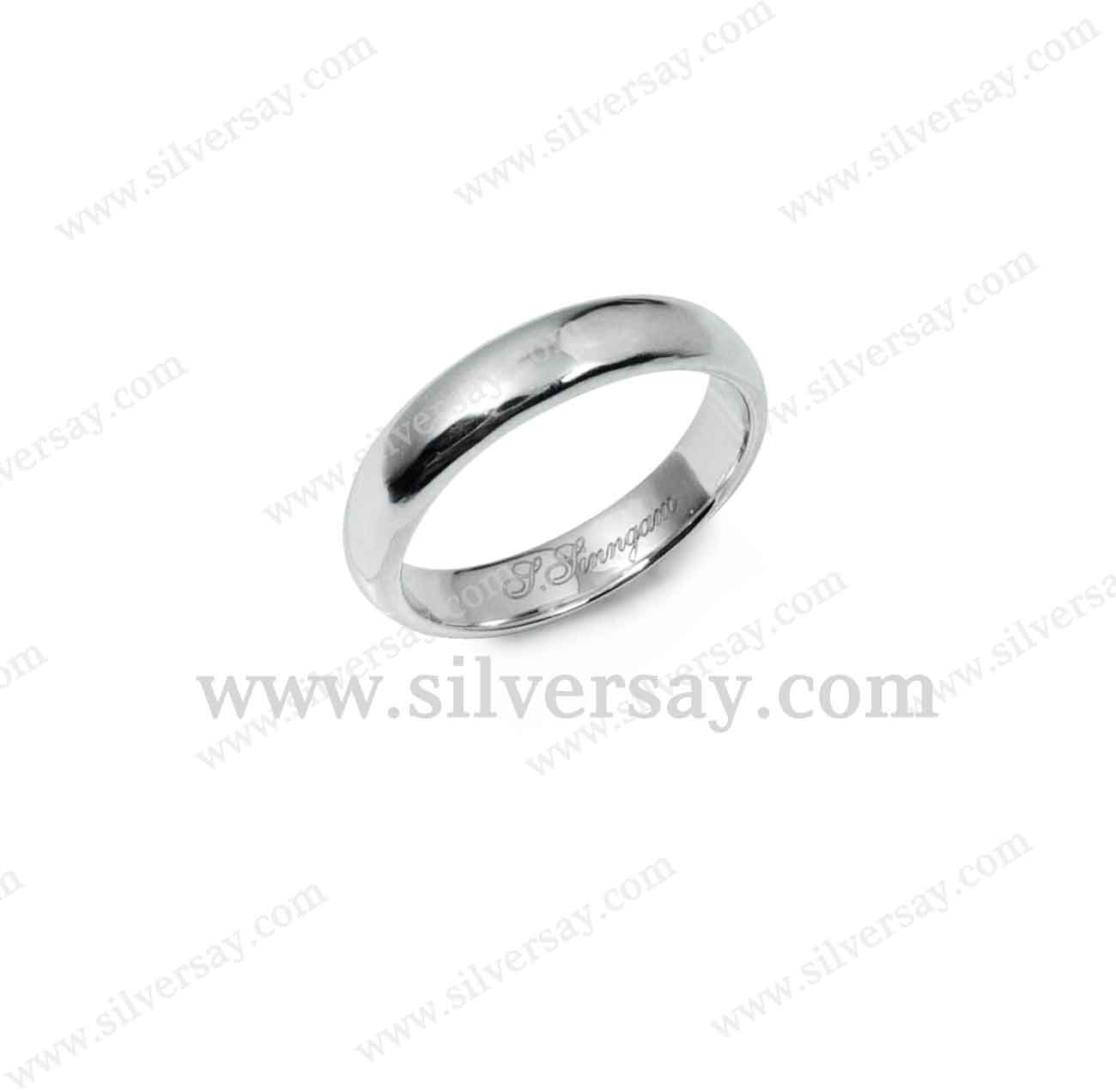 แหวนปลอกมีดเงินเกลี้ยง สลักชื่อ "S.Sinngam" ด้านในวง เงินแท้ 925 ขัดเงา-ชุบทองคำขาว