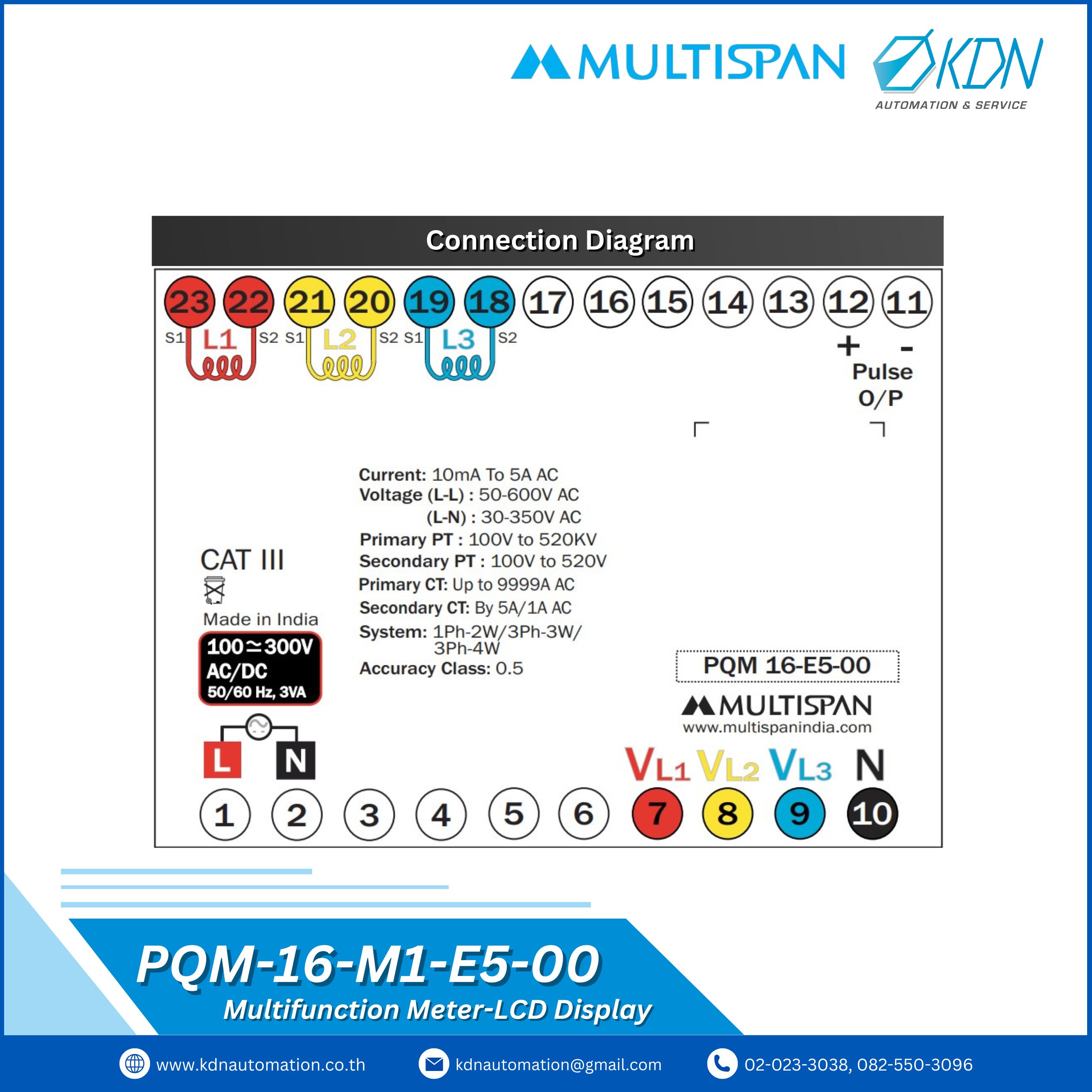PQM-16-M1-E5-00 Multispan Multifunction Meter-LCD Display