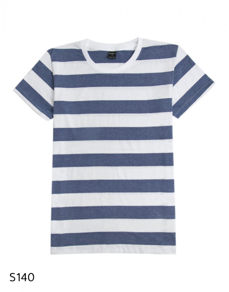 เสื้อยืดคอกลมลายทาง S140 (สีกรมฟอก)