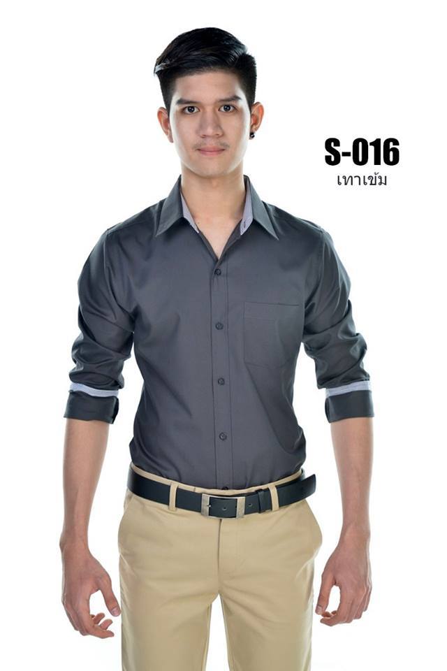เสื้อเชิ้ตผู้ชายสีเทาเข้ม S-016