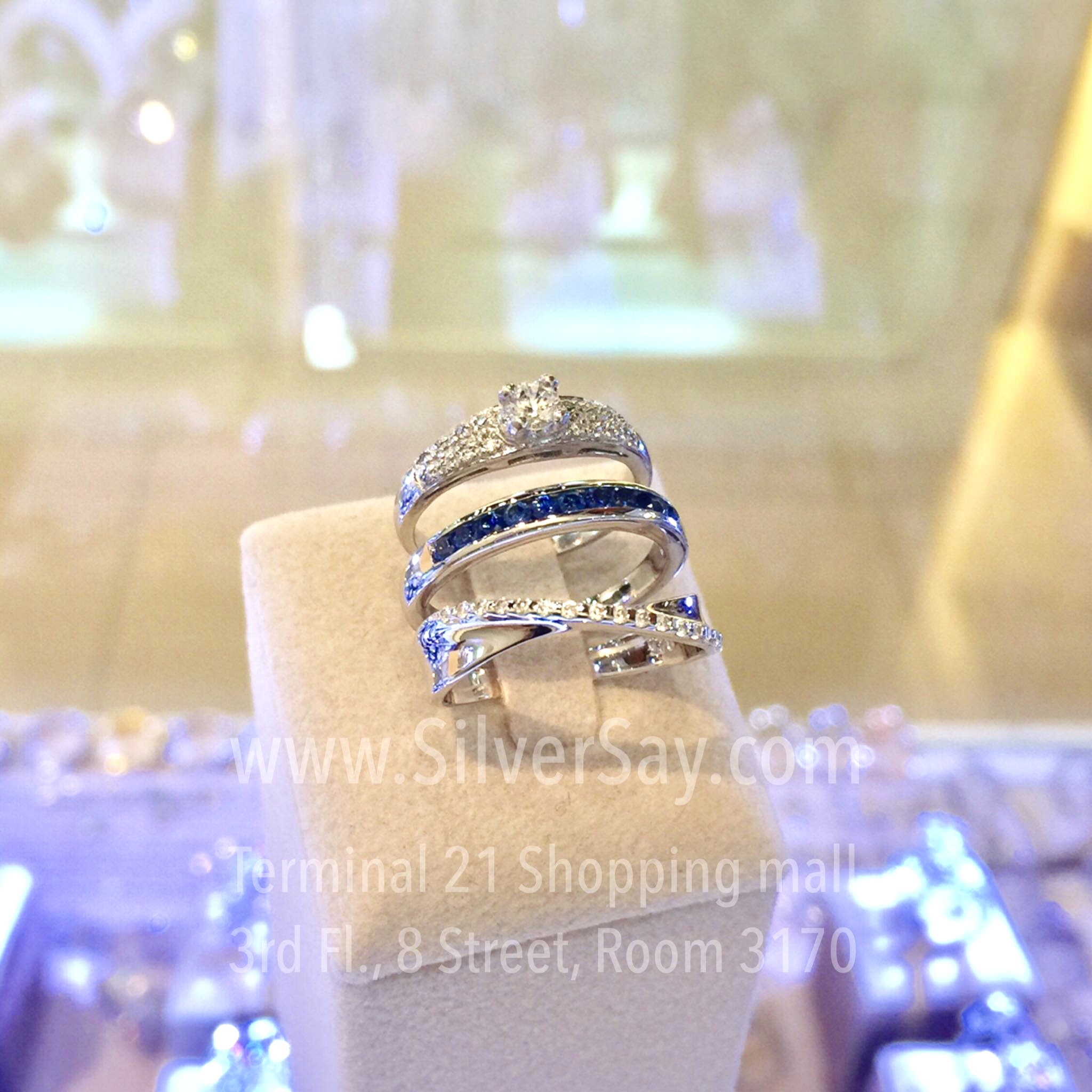 แหวนเพชรสวิสแถวสองชั้นครึ่งวง/ฝังล็อคคั่น/สีทองคำ22k