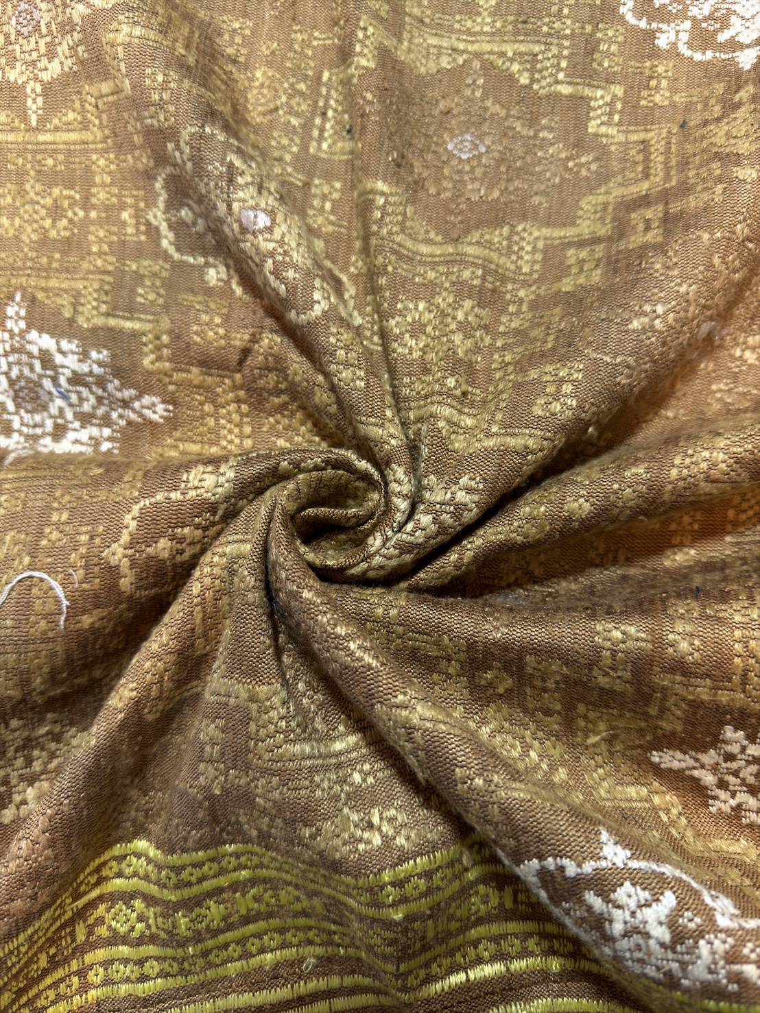 ซิ่นขิดไหม ต่อหัว ขนาด1x2เมตร สีน้ำตาลทอง รหัส R4F-155-1246814