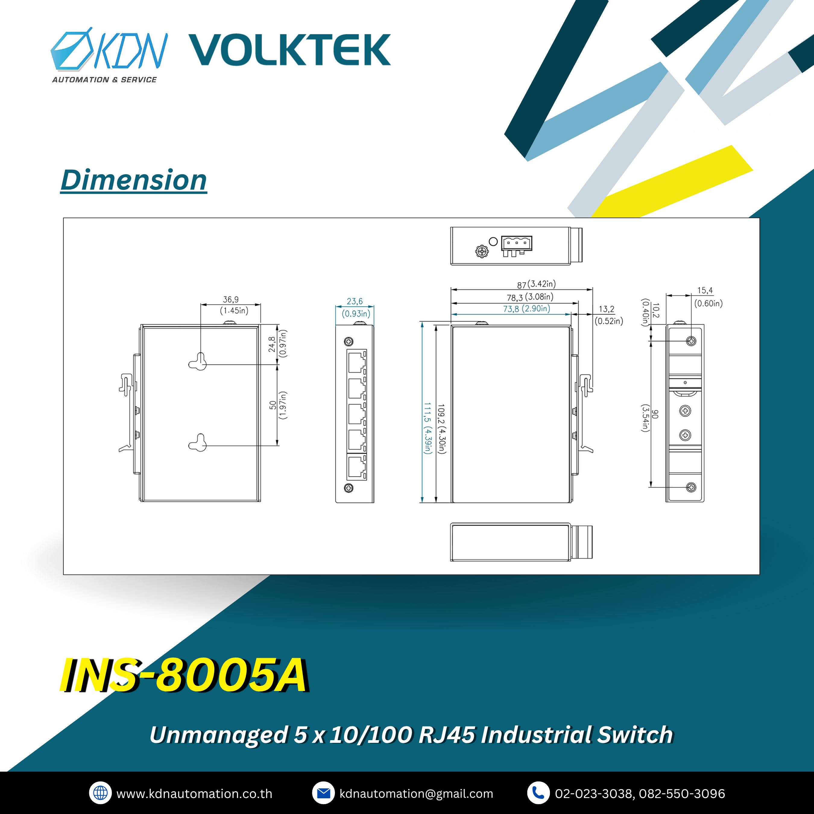 INS-8005A Volktek Unmanaged 5 x 10/100 RJ45 Industrial Switch
